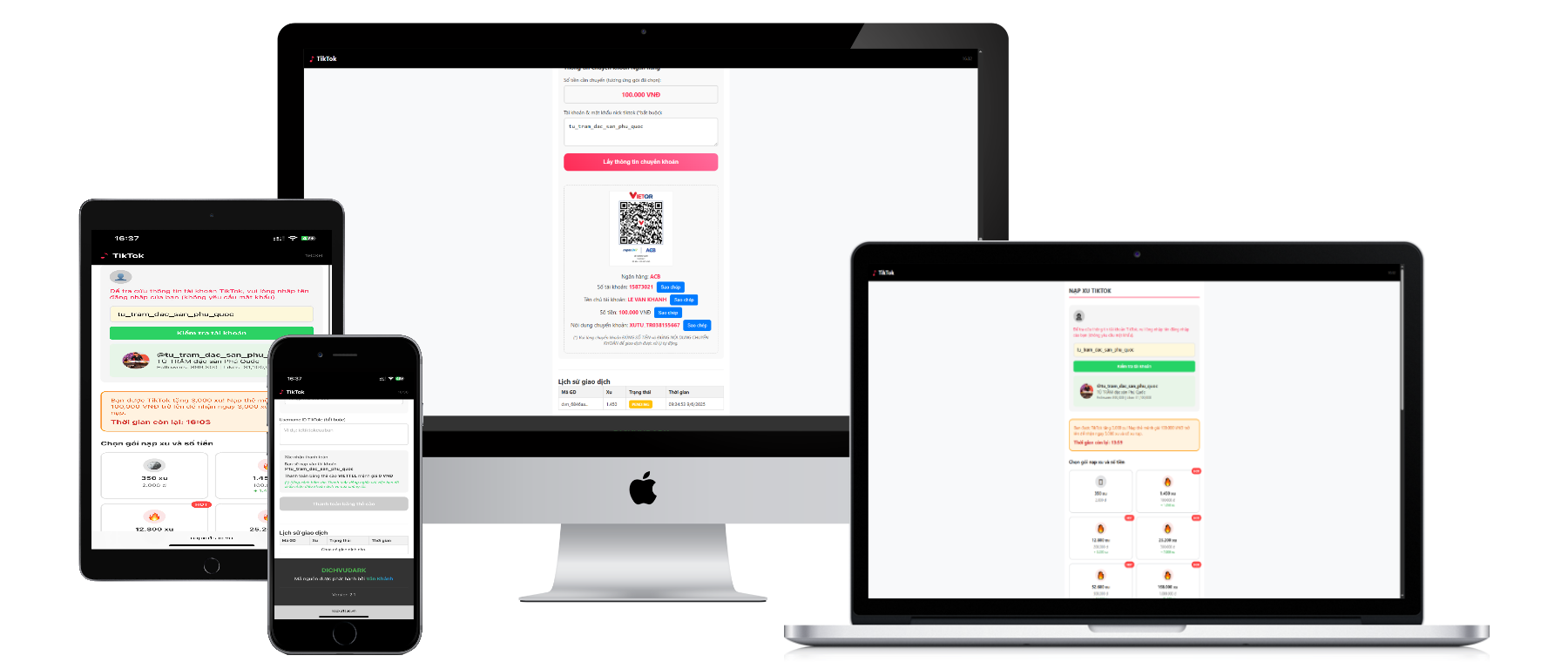 Code Tạo Web Nạp Xu TikTok Có Nạp Tiền Tự Động