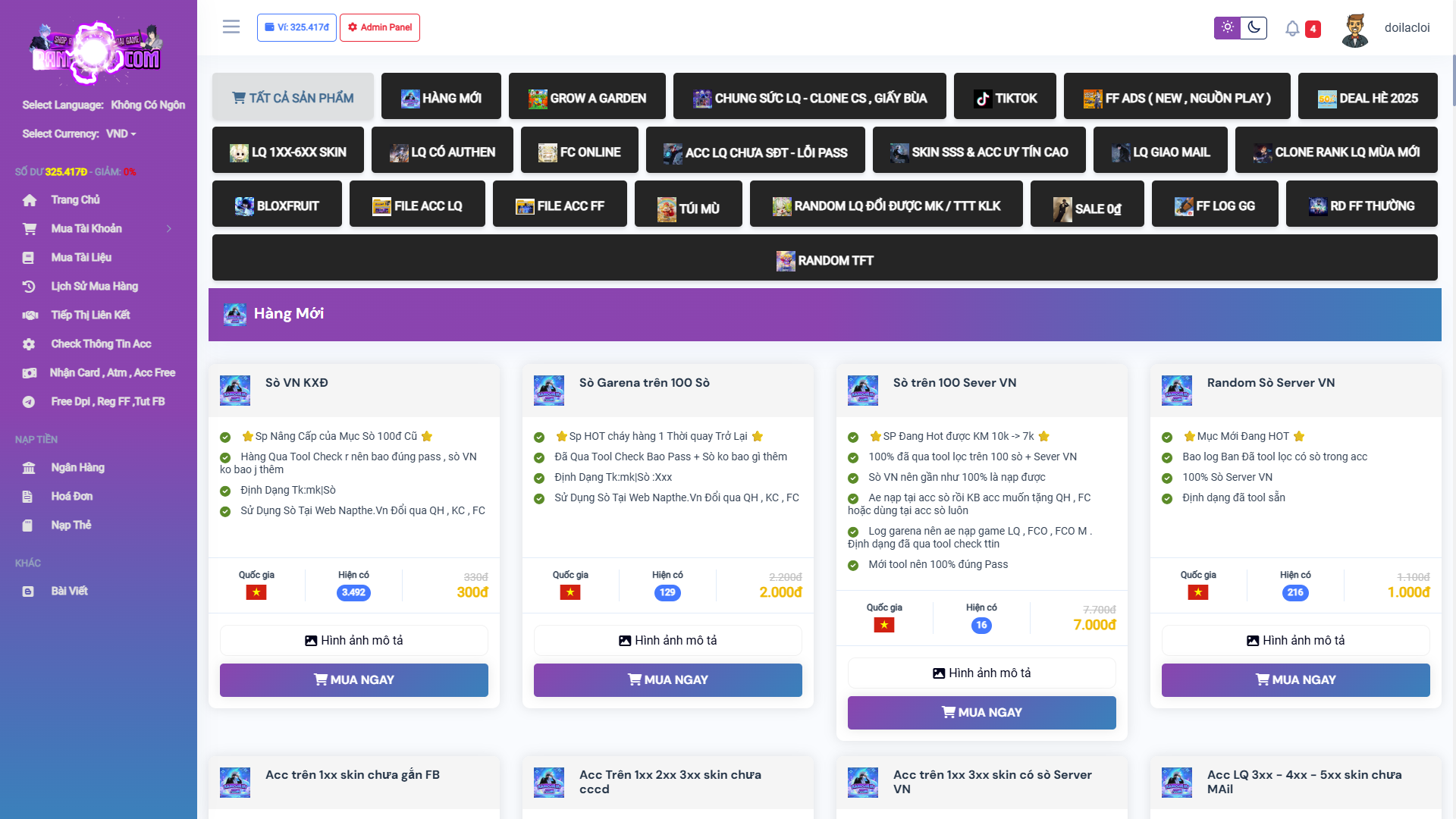 Website Bán Random Game, Clone Via Tự Động